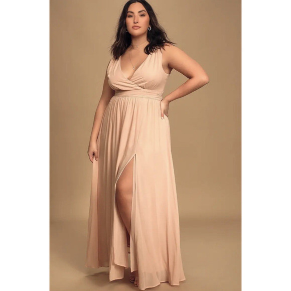 Lulus‎ Bridesmaid Maxi Dress Size 2X Blush Pink Thoughts of Hue Surplice Chiffon - Picture 1 of 16
